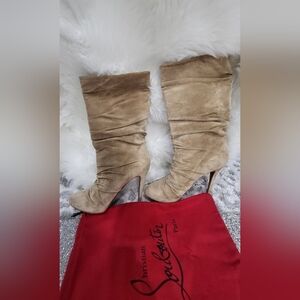 Christian Louboutin Beige Suede Slouch Boots